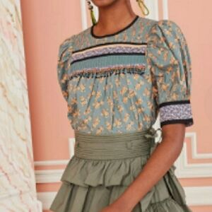 Ulla Johnson Adalie Ditsy Mixed Calico Texture Floral Puffy Sleeve Cottage Farm